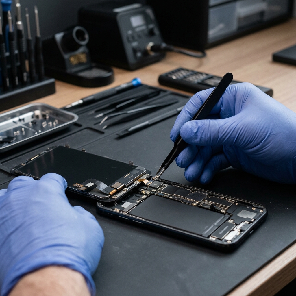 Proses penggantian LCD smartphone oleh teknisi UGD